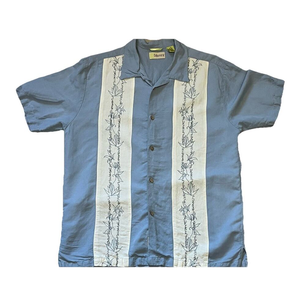 Cubavera Men's Large Blue Embroidered Short Sleeve Button Down. - Picture 2 of 10